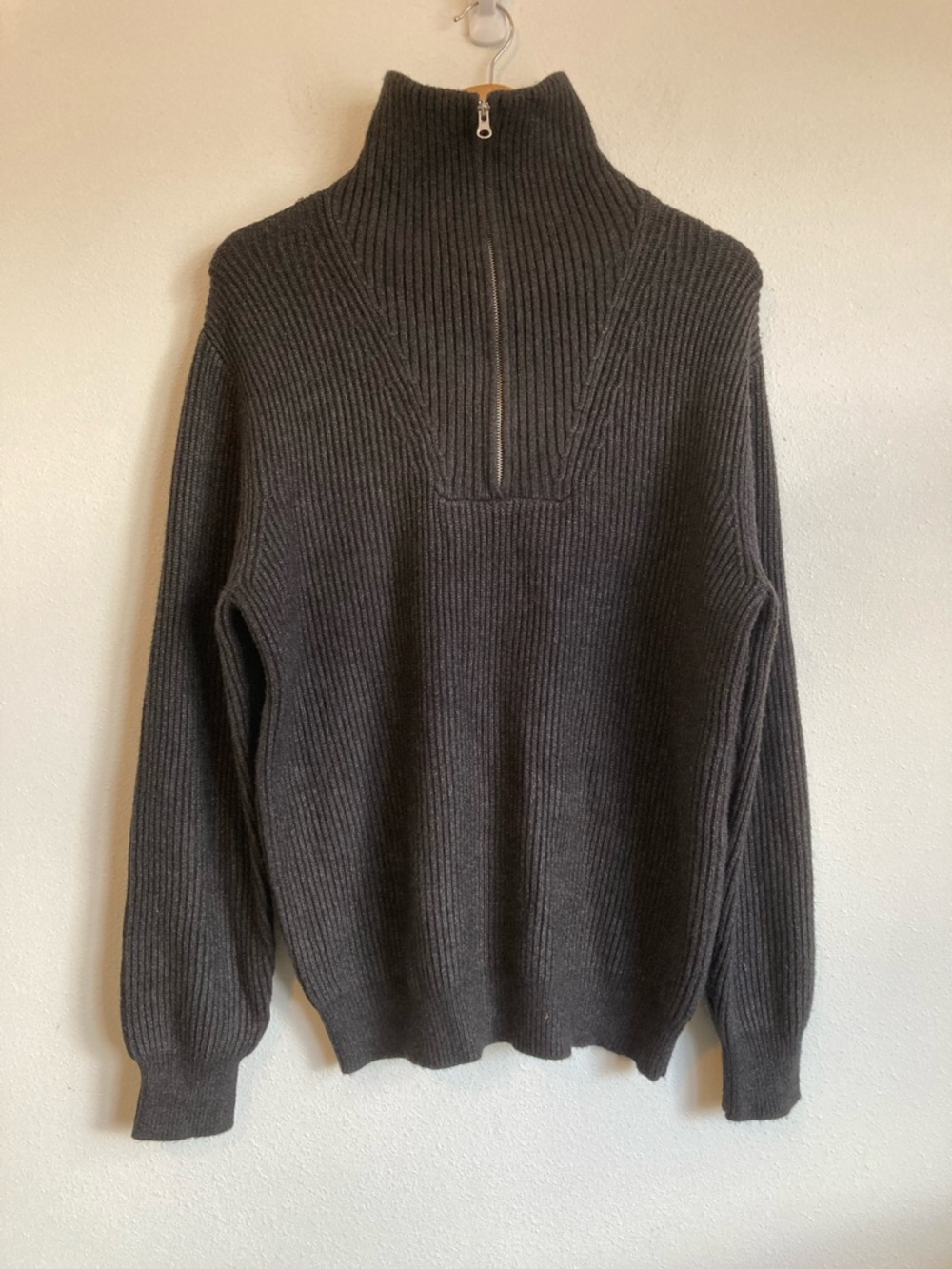 Truth Men's Dark Charcoal Half-Zip Ribbed Sweater Medium
